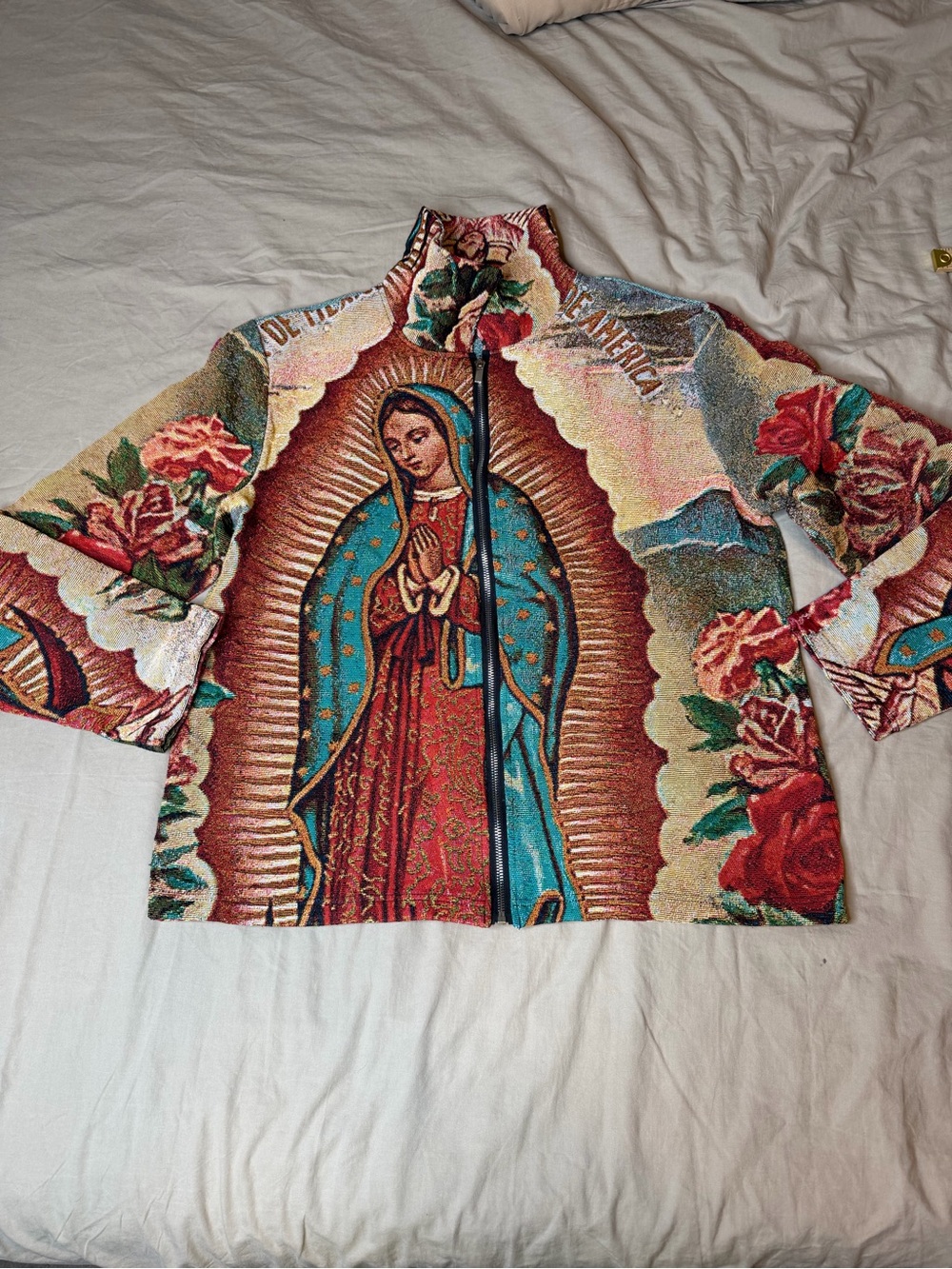 Hija De Tu Madre Virgencita Tapestry Zipper Jacket Our Lady Of Guadalupe Size L